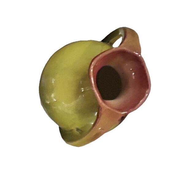 Vintage Art Nouveau Glazed Pottery Squat Floral Vase Loisa ‘62 Green Pink Rose - Picture 10 of 11